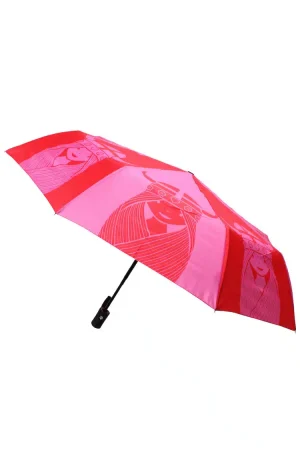 Danefæ Paraply Danumbrella Rød/Pink FREJA En super praktisk kompakt paraply, der passer perfekt i en taske. Danefæs lommeparaply med automatisk åbne- og lukkefunktion. Paraplyen er perfekt til en våd regnvejrsdag. Det fineste print med smukke viking pigen Freja. Længde: 28 cm Diameter: 97 cm Bemærk at du lukker paraplyen ved at trykke på pil ned.
