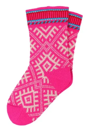 Danefæ Danechalet Wool Neon Pink /Offwhite  Lækre kraftig 100 % uld sokker til de rigtige kolde dage. Behagelige og dejlige at have på.Nordisk mønster. Virkelig skønne uld sokker som uden tvivl bliver en favorit i vinter-garderoben. Danefæ Danechalet Wool Neon Pink /Offwhite af 100 % lækker uld der er produceret i europa