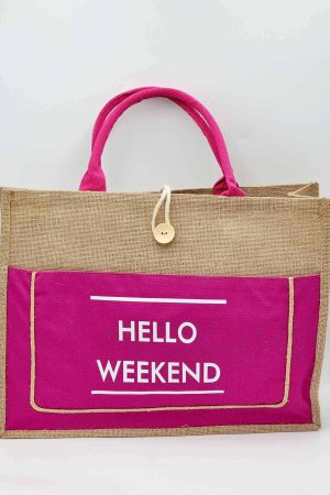 Cat og Co Taske Pink 412505 Strandtaske eller shopping taske brug den til hvad du lyster.  hvis tekst Hello weekend