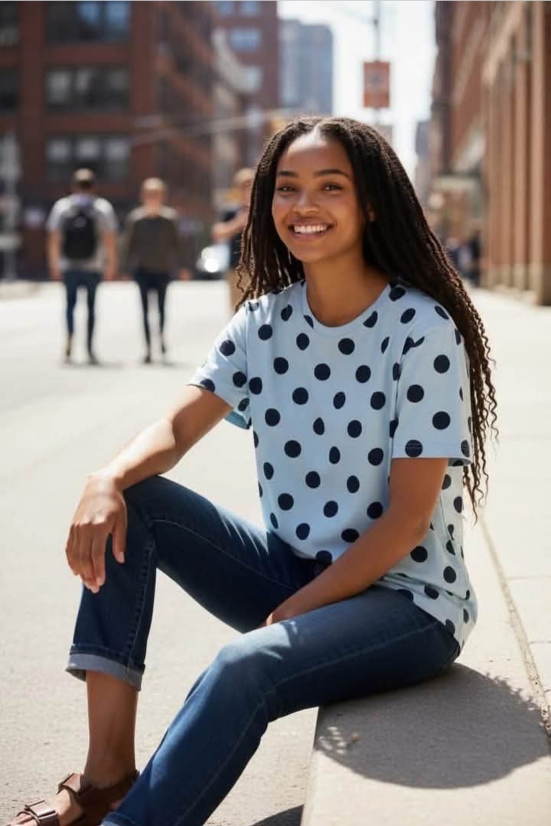 Ofelia T-shirts Light Blue Blusen har et enkelt, moderne og afslappet udtryk med et klassisk mønster. Den er udført i en lyseblå farve med store mørkeblå prikker, som giver et tidløst og friskt look. Blusen har en rund halsudskæring, hvilket understreger det enkle design. korte, let løse ærmer, som giver god bevægelsesfrihed og et afslappet fald. Pasformen er rummelig, så den falder flot uden at sidde tæt til kroppen. Stoffet er 100 % bomuld der giver blusen et livligt udtryk, samtidig med at farvekombinationen gør den nem at style. Blusen passer godt sammen med jeans, chinos eller en enkel nederdel. Den kan bruges både til en afslappet hverdag med sneakers eller sandaler og styles mere klassisk med en blazer eller cardigan.