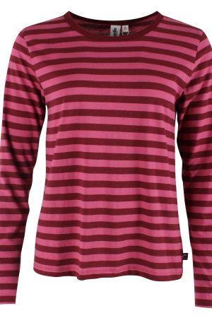 Danefæ Danebasic Dark Berry Compote Danefæ Basic Berry compoteen lækker stribet bluse, super behagelig pasform. Blusen har rund halsudskæring og lange ærmer. lækker kvalitet 100 % bomuld Match denne stribet bluse med en nederdel eller et par bukser, eller under en cardigan.